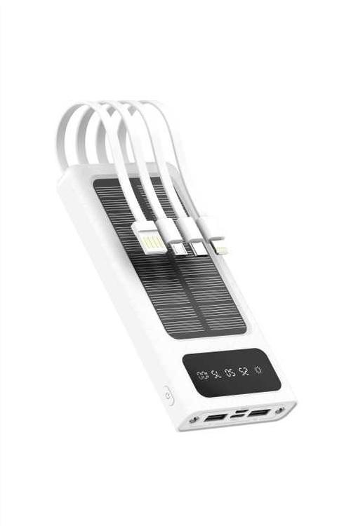 Mighty 10,000mAh Solar Power Bank with 4 Cables White MK106