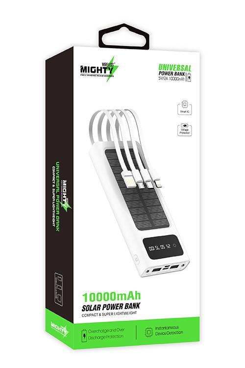 Mighty 10,000mAh Solar Power Bank with 4 Cables White MK106