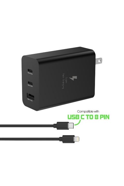 Mighty 100W Dual PD USB Wall Charger and 5FT PD Cable Black MK171