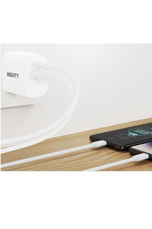 Mighty 18W Wall Charger with PD and USB Ports White MK10