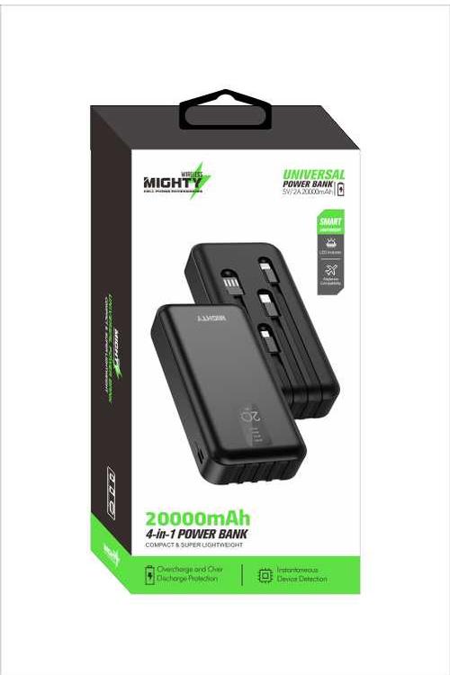 Mighty 20,000mAh 4 Cables in 1 Power Bank Black MW603