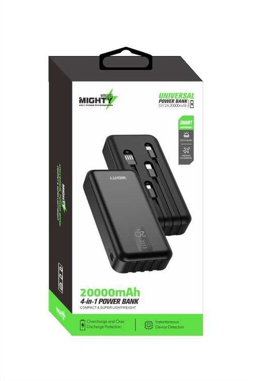 Mighty 20,000mAh 4 Cables in 1 Power Bank Black MW603