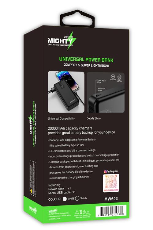 Mighty 20,000mAh 4 Cables in 1 Power Bank Black MW603