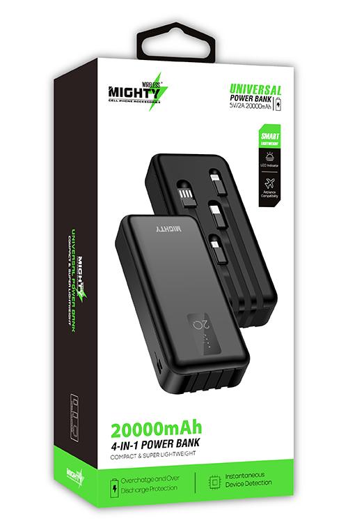 Mighty 20,000mAh 4 Cables in 1 Power Bank Black MW603