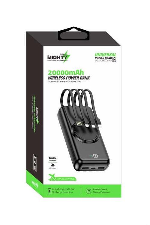 Mighty 20000mAh 4 in 1 Cable Wireless Charging Power Bank Black YM369