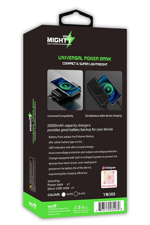 Mighty 20000mAh 4 in 1 Cable Wireless Charging Power Bank Black YM369