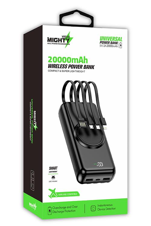 Mighty 20000mAh 4 in 1 Cable Wireless Charging Power Bank Black YM369