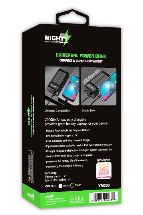 Mighty 20,000mAh Solar Power Bank with 4 Cables Black YM308