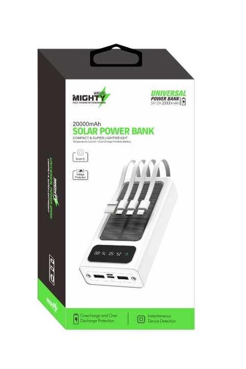Mighty 20,000mAh Solar Power Bank with 4 Cables White MK107