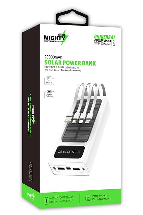 Mighty 20,000mAh Solar Power Bank with 4 Cables White MK107