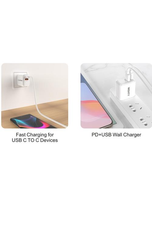 Mighty 20W Fast Charging PD + 2.4A USB Wall Charger and 5FT C to C Cable Combo White MK166