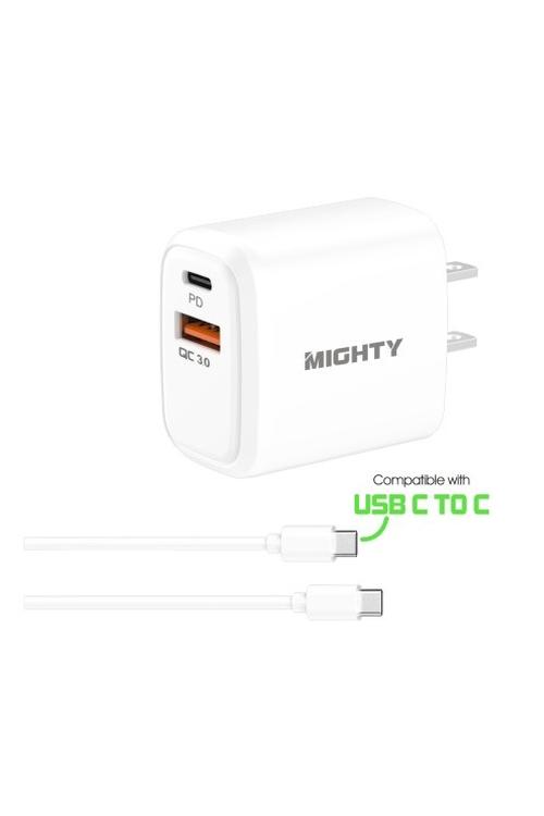 Mighty 20W Fast Charging PD + 2.4A USB Wall Charger and 5FT C to C Cable Combo White MK166