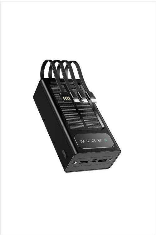 Mighty 30,000mAh Solar Power Bank with 4 Cables Black YM309