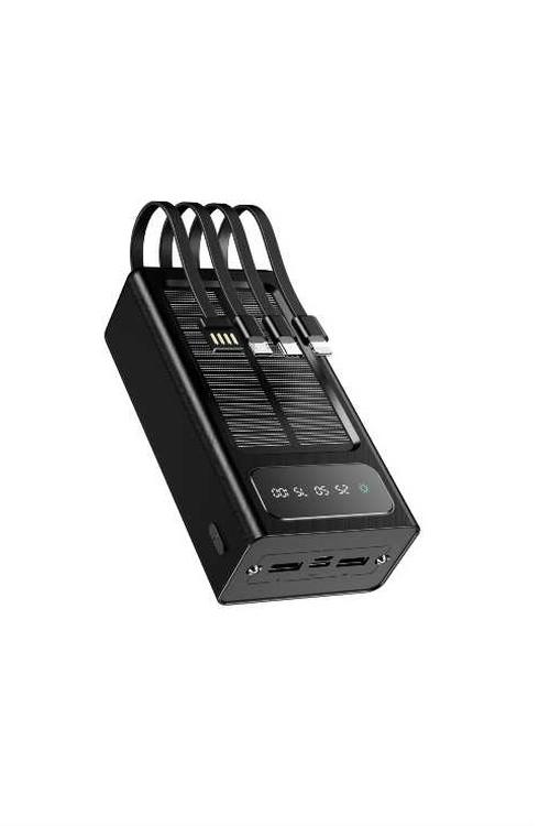 Mighty 30,000mAh Solar Power Bank with 4 Cables Black YM309