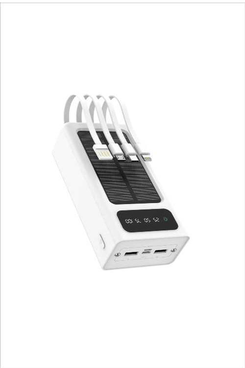 Mighty 30,000mAh Solar Power Bank with 4 Cables White MK108