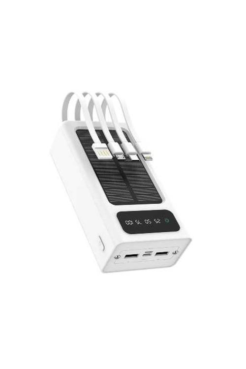 Mighty 30,000mAh Solar Power Bank with 4 Cables White MK108