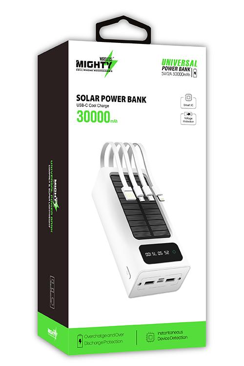 Mighty 30,000mAh Solar Power Bank with 4 Cables White MK108