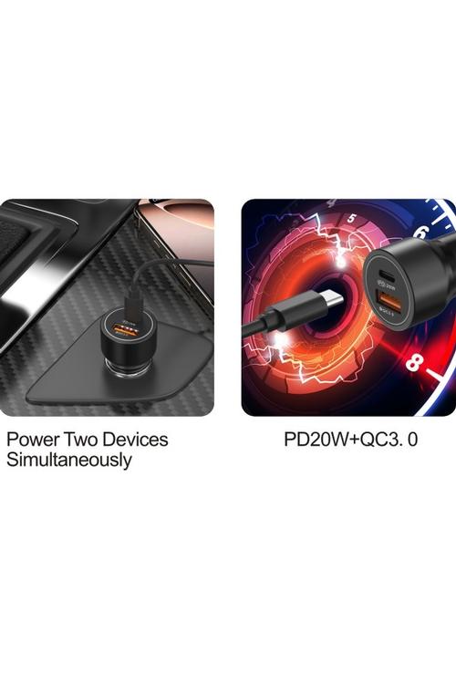 Mighty 38W Chrome Fast PD USB Car Charger and 3FT C to C Cable Black MK164