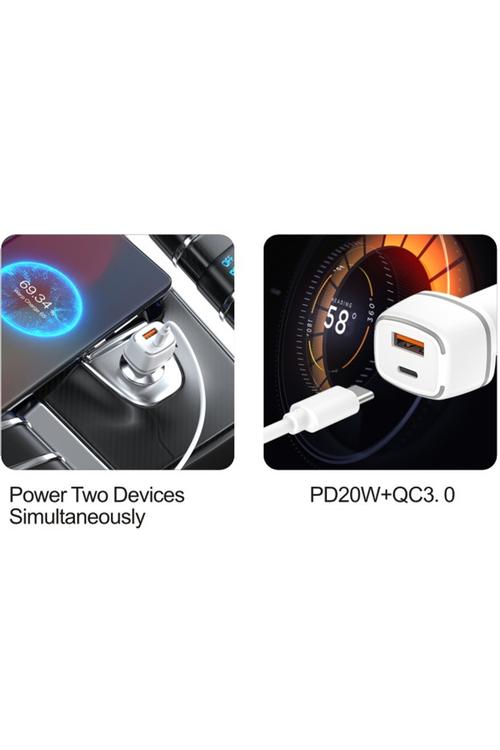 Mighty 38W Fast PD USB Car Charger and 3FT C to C Cable Combo White MK155 