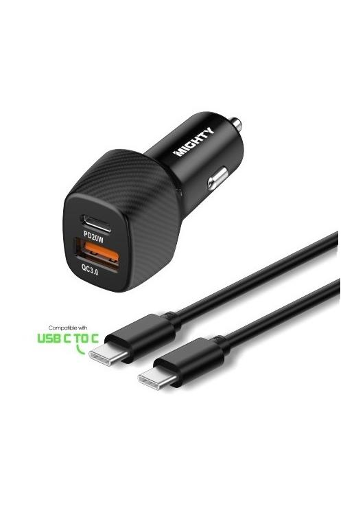 Mighty 38W PD USB Car Charger and 3FT C to C Cable Combo Black MK154