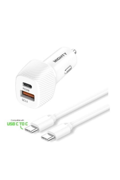 Mighty 38W PD USB Car Charger and 3FT C to C Cable Combo White MK153