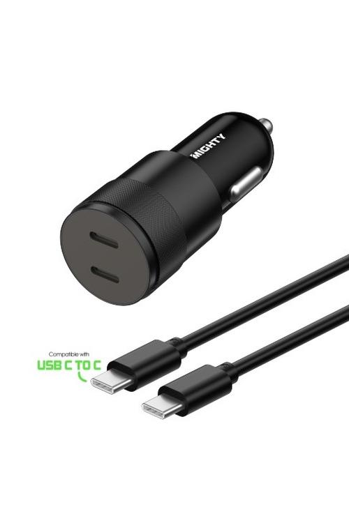 Mighty 40W Fast Dual PD Car Charger and 3FT C to C Cable Combo Black MK163
