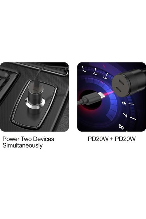 Mighty 40W Fast Dual PD Car Charger and 3FT C to C Cable Combo Black MK163