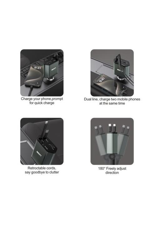 Mighty 65W Fast Charging Retractable 4 In 1 Car Charger MK151