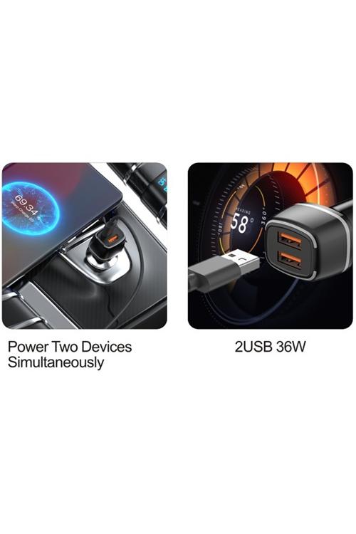 Mighty Fast 2.4A Dual USB Car Charger and 3FT 8-Pin Cable Combo Black MK162