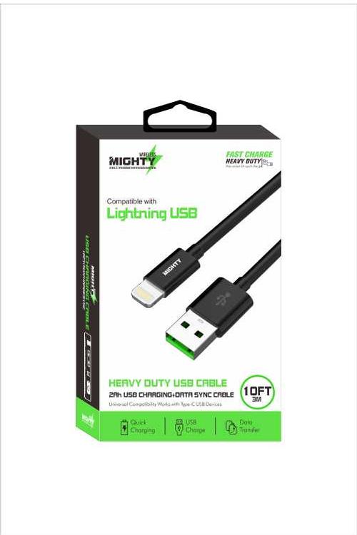 Mighty Fast Charging 10FT Lightning Cable Black MK22