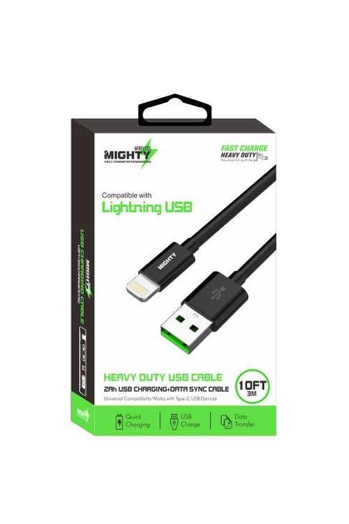 Mighty Fast Charging 10FT Lightning Cable Black MK22