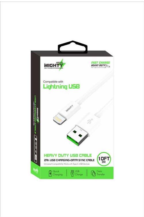 Mighty Fast Charging 10FT Lightning Cable White MK21