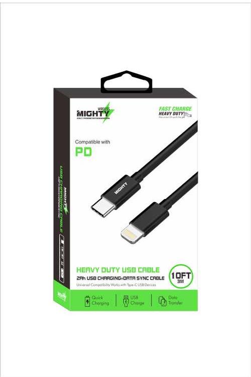 Mighty Fast Charging 10FT Lightning to Type-C Cable Black MK26