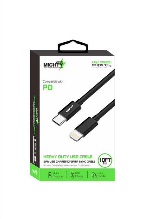 Mighty Fast Charging 10FT Lightning to Type-C Cable Black MK26
