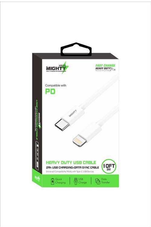 Mighty Fast Charging 10FT Lightning to Type-C Cable White MK25