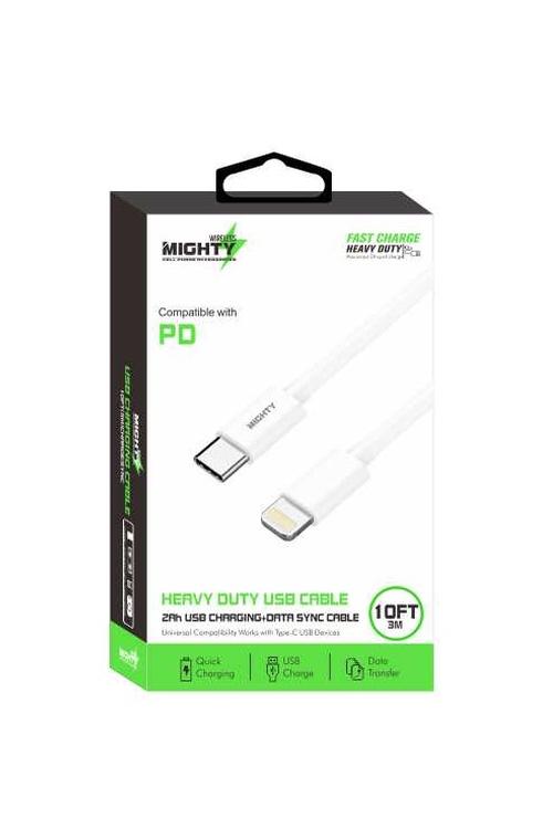 Mighty Fast Charging 10FT Lightning to Type-C Cable White MK25