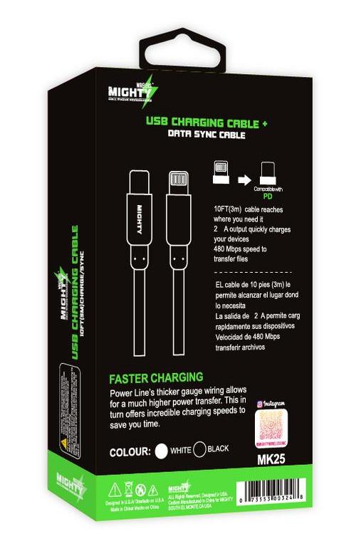 Mighty Fast Charging 10FT Lightning to Type-C Cable White MK25
