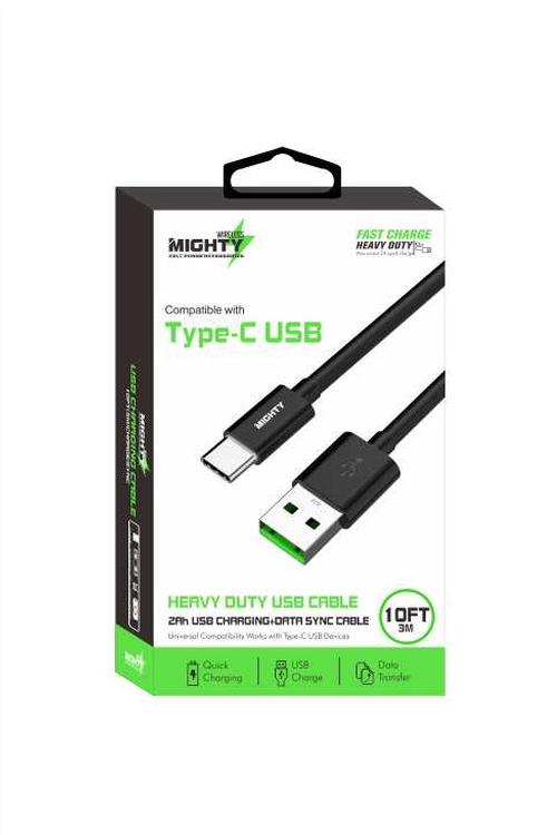 Mighty Fast Charging 10FT Type-C Cable Black MK20