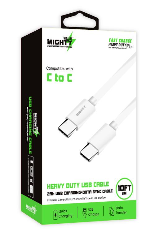 Mighty Fast Charging 10FT Type-C to Type-C Cable White MK23