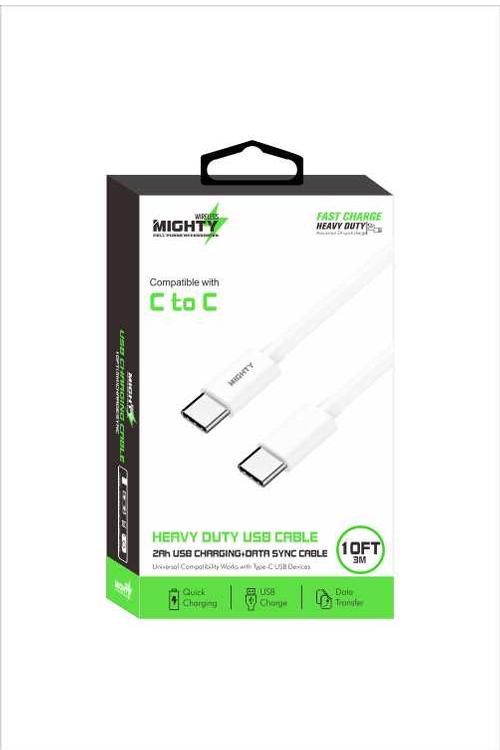Mighty Fast Charging 10FT Type-C to Type-C Cable White MK23