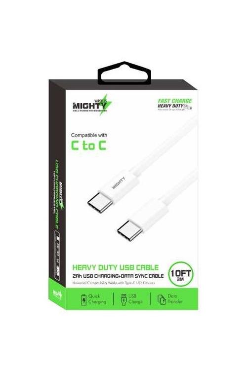 Mighty Fast Charging 10FT Type-C to Type-C Cable White MK23