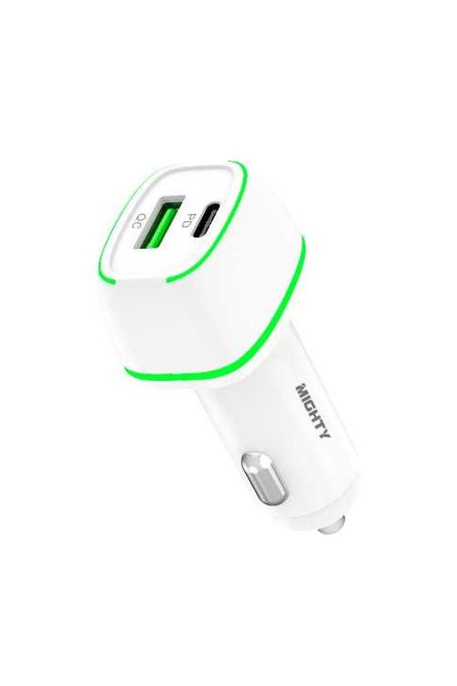 Mighty Fast Charging 36W PD Car Charger with USB Port White MK31