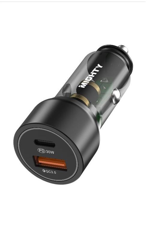 Mighty Fast Charging 48W PD and Qualcomm USB Transparent Car Charger Black MK149