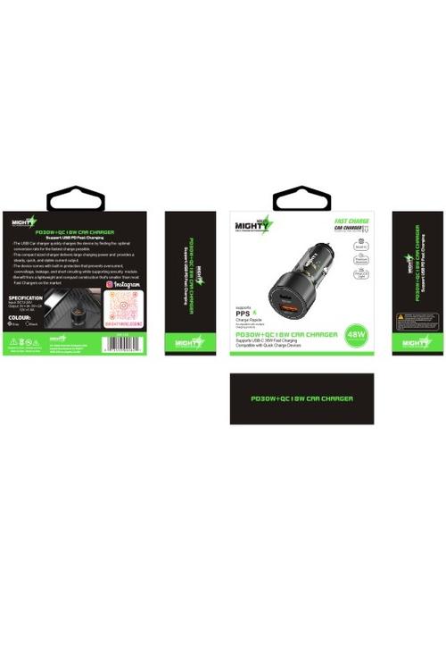 Mighty Fast Charging 48W PD and Qualcomm USB Transparent Car Charger Black MK149