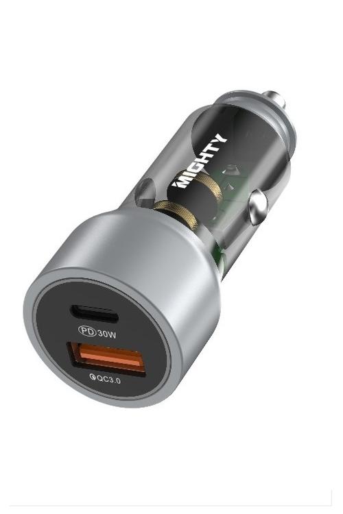 Mighty Fast Charging 48W PD and Qualcomm USB Transparent Car Charger Silver MK150
