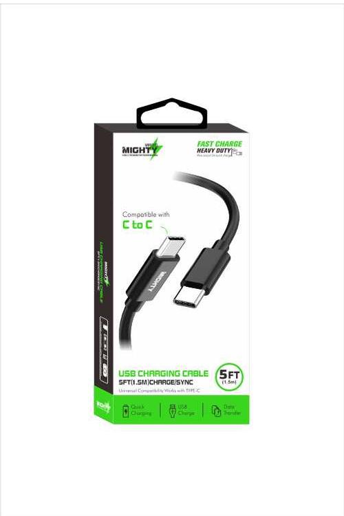 Mighty Fast Charging 5FT Type-C to Type-C Cable Black MK16