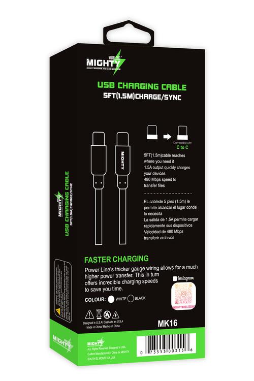 Mighty Fast Charging 5FT Type-C to Type-C Cable Black MK16