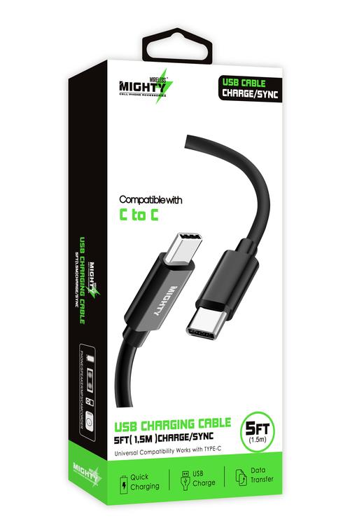 Mighty Fast Charging 5FT Type-C to Type-C Cable Black MK16