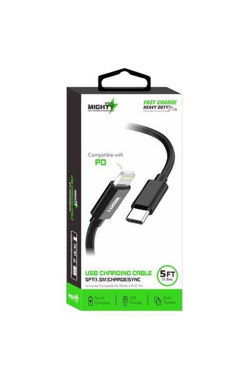 Mighty Fast Charging 5FT Lightning to Type-C Cable Black MK18