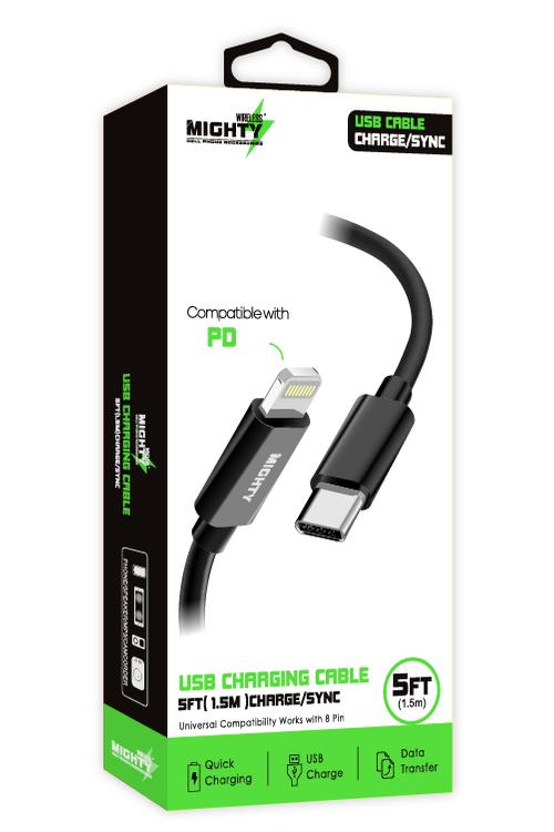 Mighty Fast Charging 5FT Lightning to Type-C Cable Black MK18